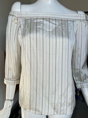 $350 TIBI Stripe Print Off the Shoulder‎ Top in Ivory sz 8
